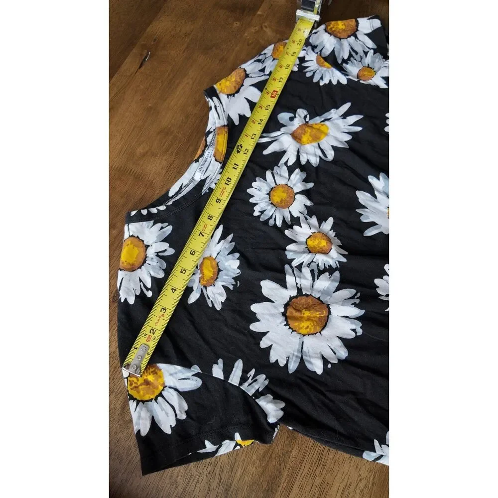 Zara Trafaluc Black Daisy Floral Front Knot Crop Top Size Small